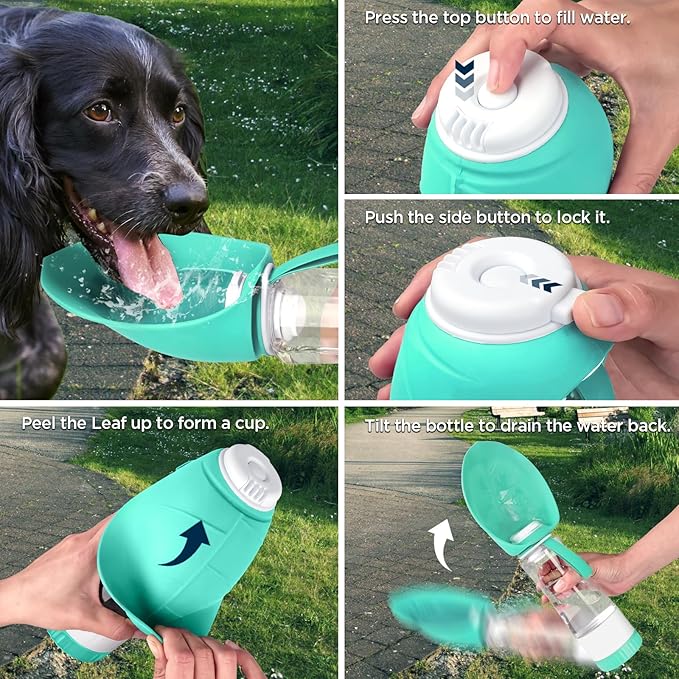 Dog Water Bottle, Pet Water Bottle with Food Container and Drinking Feeder, Leak Proof, BPA-Free, Portable Foldable Puppy Water Cup Dispenser for Outdoor Walking, Travel, Large Light Blue