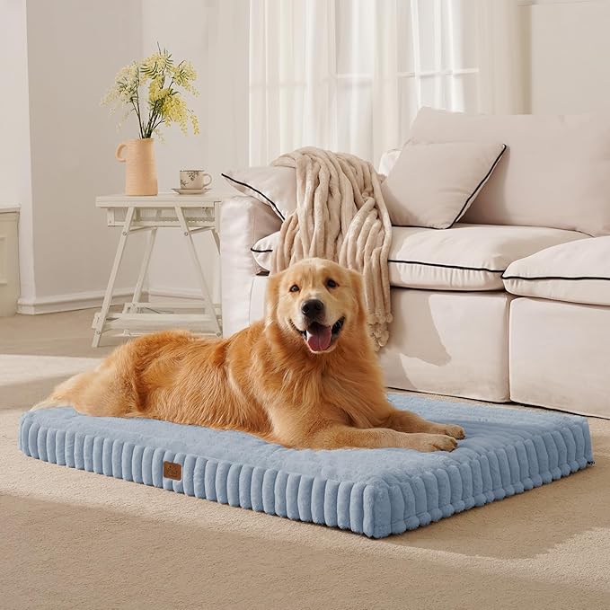 Orthopedic Dog Bed for Large Dog, Waterproof Pet Bed,Non-Slip Bottom and Egg-Crate Foam with Removable Washable Cover Crate Bed,Blue,36"x27"x3"