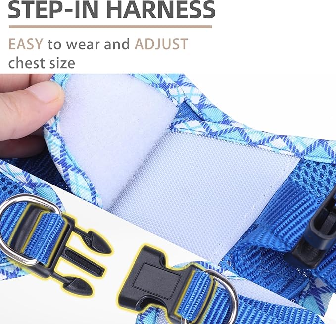 PUPTECK Dog Harness and Leash Set for Small Medium Dogs No Pull Step-in Soft Mesh Puppy Cat Vest Harnesses Reflective at Night, Upgraded New Blue S