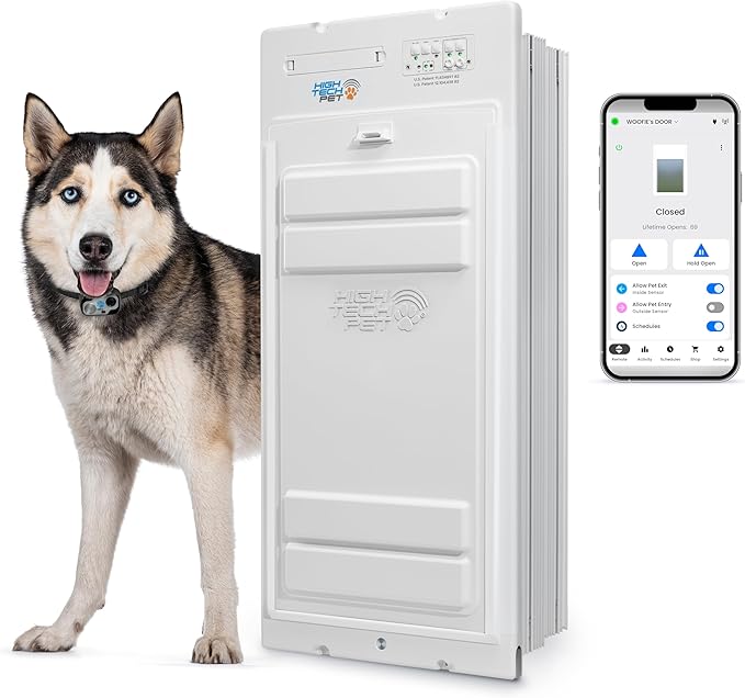 Power Pet Automatic ROLL UP Door by High Tech Pet Brand - Motorized Panel Rolls Up - Pet Operated - Remote App Control - 24/7 Exit & Entry Timers (Wall Mount, Large)