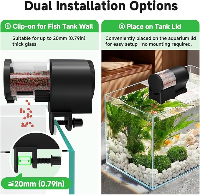 AQQA Automatic Fish Feeder for Aquarium Auto Feeder with 12H/24H/48H Timer 110ml Large Capacity Manual/Auto Feeding Modes Battery Powered Fish Food Dispenser