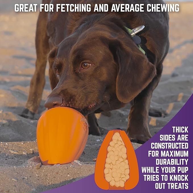 Chew King by Mammoth Premium Treat Dog Toy, Extremely Durable Natural Rubber Toy, Bacon Flavored Dog Treater, Orange X-Large