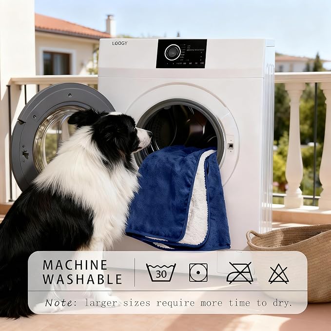 Smiry Waterproof Dog Bed Blanket, Leakproof Pet Throw Blanket for Bed Couch Sofa, Reversible Sherpa Fleece Furniture Protector Cover for Small Medium Large Dogs Cats (Navy Blue, 40x57 inches)