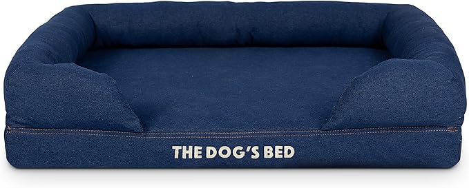 The Dog’s Bed, Med Blue Denim, Memory Foam, Pain Relief: Arthritis, Hip & Elbow Dysplasia, Post Surgery, Lameness, Supportive, Calming, Waterproof Washable Cover, Veterinary Approved