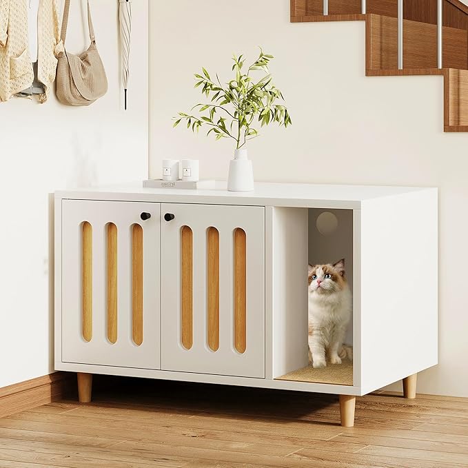 Cat Litter Box Enclosure, Hidden Enclosed Cat Litter Box Furniture with Scratching Mat, Indoor Side Table End Table for Living Room Bed Room