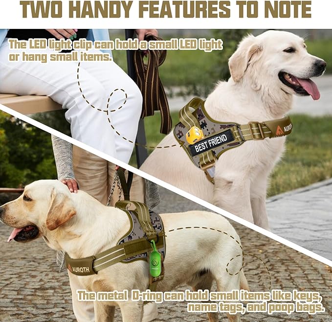 AUROTH Dog Harness and Leash Set, Soft Padded Service Dog Vest with 5.25FT Dog Leash, No Choke, Easy On Pet Vest, Adjustable Reflective No Pull Pet Vest Medium Sized Dog, Easy Walking and Training