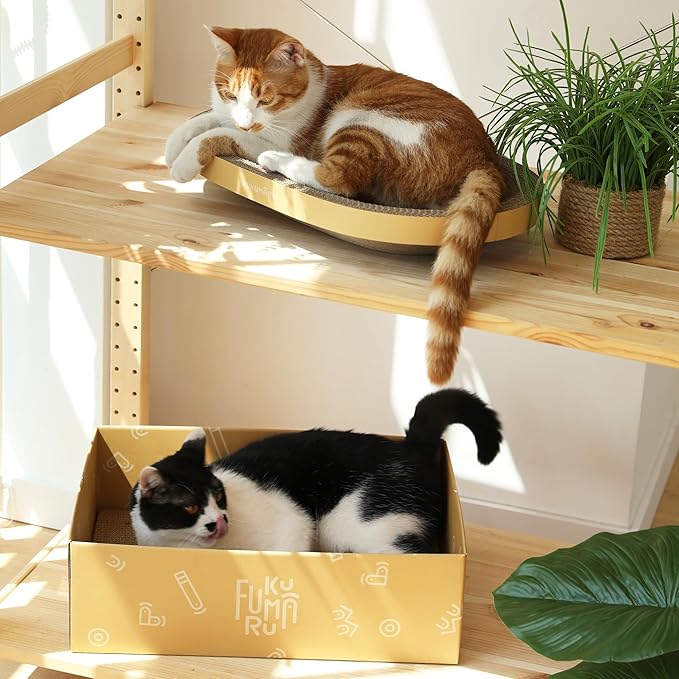 FUKUMARU 3PCS Cardboard Cat Scratcher Bed, Durable Oval Cat Scratch Bed Pads, Round Cats Scratching Board with Large Kitten Scratcher Box for Indoor Cats, Couch Sofa Furniture Protector