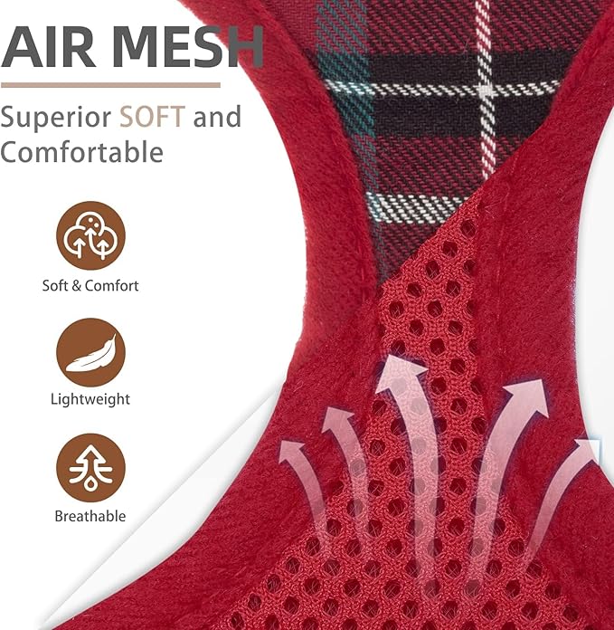 PUPTECK Soft Mesh Dog Harness and Leash Set Pet Puppy Cat Comfort Padded Vest No Pull Harnesses, Red, L