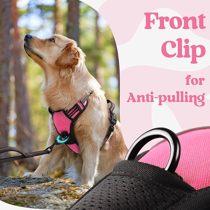 rabbitgoo Dog Harness Medium Sized, No Pull Pet Harness with 3 Buckles, Adjustable Soft Padded Vest with Control Handle, Walking Reflective Pet Vest for Medium Dogs, Rose Pink, M