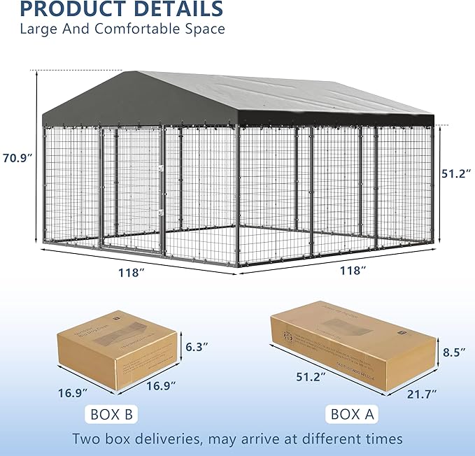 10×10×6 FT Large Outdoor Dog Kennel,Heavy Duty Dog Cage with Double Locks,Outdoor Dog Kennel with UV-Resistant Waterproof Roof Cover for Outside