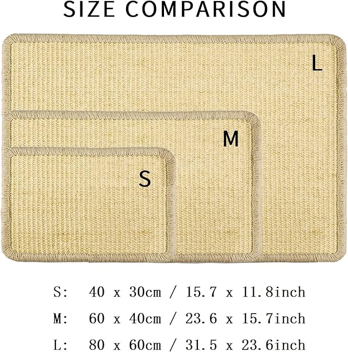 Cat Scratcher Mat for Indoor Cats, Natural Sisal Cat Scratch Blanket with Tapes, Cat Floor Corner Scratching Pad, Cat Furniture Couch Carpets Protector (S (15.7 x 11.8 Inch) / 2 Pack)