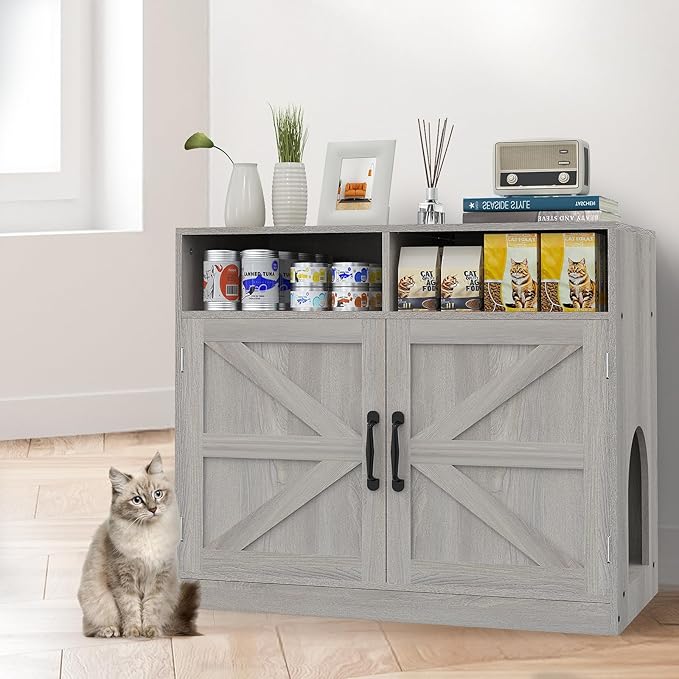 Cat Litter Box Enclosure Furniture Ultra-Large Wooden Enclosed Litter Box Furniture,2-Door Storage Cabinet, 2 Open Drawers, 1 Air Vents,Cat Litter Furniture Fit Most of Litter Box.