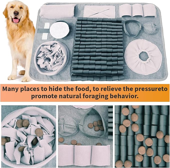 Snuffle mat for Dogs Iteractive Dog Puzzle Toy Used for Training Stress Relief This sniffing mat effectively slows your dog's eating pace. Suitable for indoor and outdoor use. Gray (26 x 17 inches)