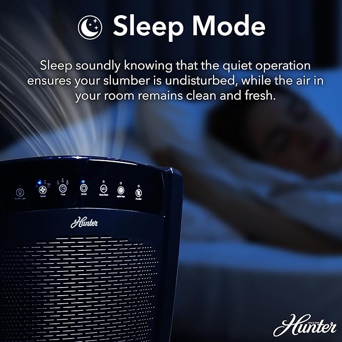 Hunter HP800 Air Purifiers for Home Large Room and Bedroom. True HEPA Air Purifier for Pets, Odors, Allergens, Smoke, Dust, VOC's. 4 Fan Speeds, Quiet Sleep Mode. Cleans 2585 Ft² per Hour. Black