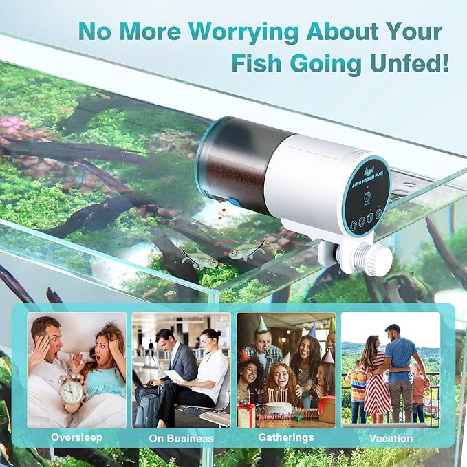 AQQA Automatic Fish Feeder for Aquarium - Auto Fish Food Dispenser with 8/12/24/48H Timer, 230ml Large Capacity Vacation Tank Feeder for Turtle Betta Goldfish, Feeding Port Automatic Alignment
