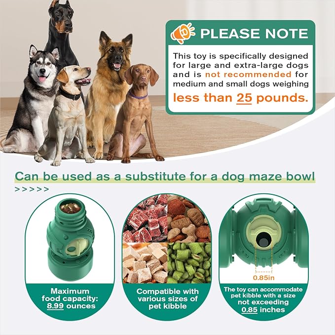 KADTC Extra-Large Size Durable Giggling Dog Treat Dispenser Toy Rolling Indestructible Bone Slow Puzzle Feeder Food Dispensing Toys for Large Aggressive Chewers Breeds Dogs Christmas & New Year Gift