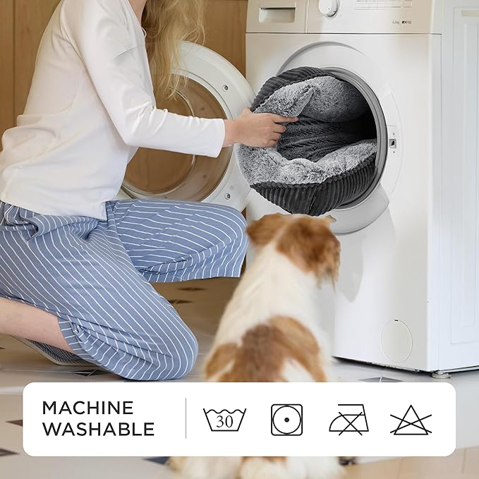 Bedsure Washable Dog Bed Small Medium Size Dog - Rectangle Fluffy Plush Pet Bed Puppy Bed, Comfy Corduroy Fleece and Nonskid Bottom,25x21x7inches,Suitable for Pet Up to 20lbs,Grey