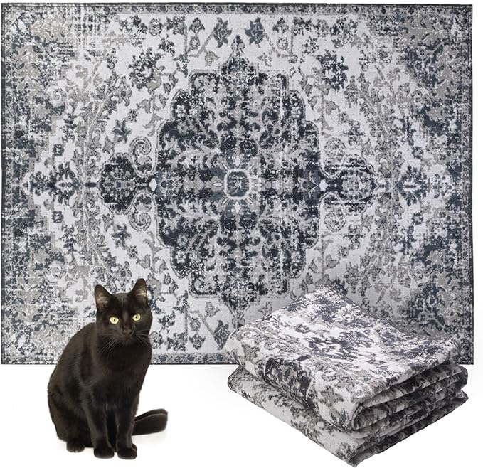 Lovewag Cat Litter Mat 2 Pack - Large 36x48 Machine Washable Easy Clean Non-Slip Waterproof Trapping Mats for Cats - Moonlit Night