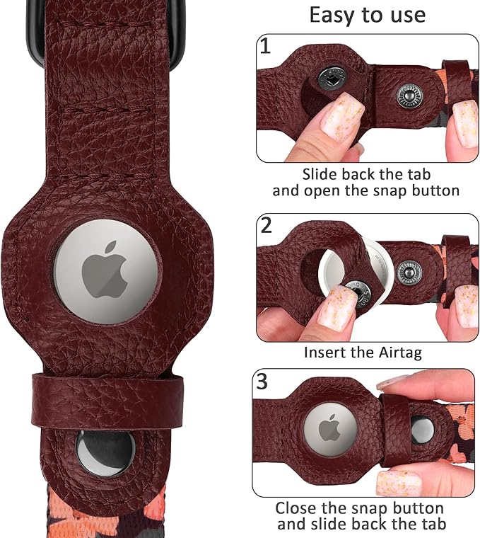 AirTag Dog Collar with Metal Buckle - Printed Nylon Soft Leather Dog Collar with Apple AirTag Holder - Secure Tracking GPS Pet Collars for Girl Boy Small Large Dogs (XS, 9"-12" Neck Fit, Crossandra)