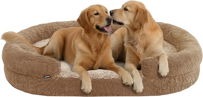 XXL Dog Bed for Extra Large Dogs – Orthopedic Egg Crate Foam Couch with Bolster, 4.7-inch Thick, Washable Removable Cover, Plush Sofa Pet Bed, XLarge Sized, 52"x40", Camel