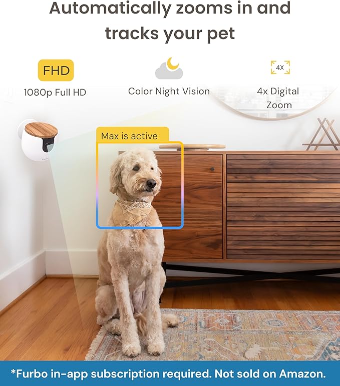 Furbo Mini Pet Camera [Subscription Required] Unlock Camera w/Paid Plan: Home Security with Dog & Cat Safety Alerts, 2-Way Audio, Mountable Smart Cam w/Phone App (Low Risk, 3mo Min. Cancel Anytime)