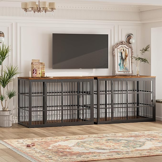 Lyromix 54" Dog Crate Furniture with Foldable Door, XXL Dog Crates for Large Dogs, Wooden Decorative Dog Cage Kennel Indoor End Table, Rustic Brown