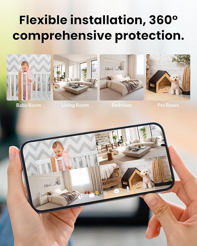 Dual Lens Security Camera Indoor 5G/2.4G WiFi, 4MP Pet Camera with Pan Tilt for Home, Baby Monitor, AI Tracking, Color Night Vision, 2-Way Talk, No Dead Zone, 355° View, Alexa/Google