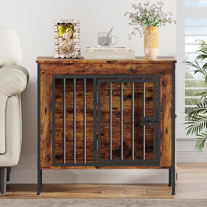 EasyCom Dog Crate Furniture for 1 or 2 Dogs, Heavy Duty Single/Double Dog Crates for Small/Medium/Large Dogs, Dog Kennel Furniture Indoor as TV Stand, Small Size 28.15" L(0-20 Pounds), Brown