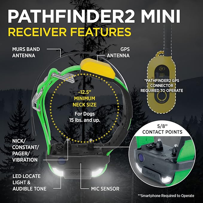 Dogtra PATHFINDER 2 MINI Additional Receiver Dog GPS Tracker e Collar Black LED Light No monthly fees Free App Waterproof Smartwatch control Satellite Real Time tracking long range Smartphone required