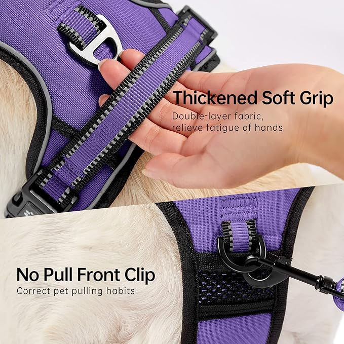 NESTROAD No Pull Dog Harness,Adjustable Oxford Dog Vest Harness with Leash,Reflective No-Choke Pet Harness with Easy Control Soft Handle for Small Medium Dogs(Medium,Purple)
