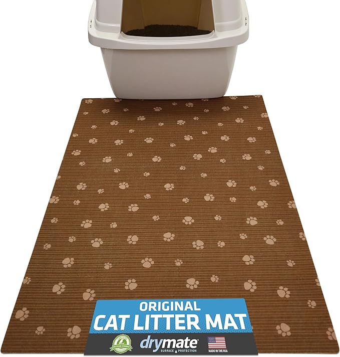 Drymate Original Cat Litter Mat, Contains Mess from Box, Protects Floors, Urine-Proof, Machine Washable, Soft on Kitty Paws, Absorbent, Waterproof (USA Made, Recycled Content) (20”x28”)(BrownTanPaw)