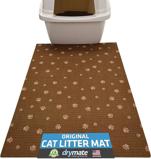 Drymate Original Cat Litter Mat, Contains Mess from Box, Protects Floors, Urine-Proof, Machine Washable, Soft on Kitty Paws, Absorbent, Waterproof (USA Made, Recycled Content) (20”x28”)(BrownTanPaw)