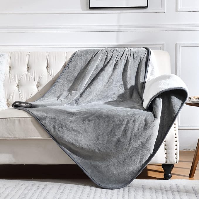 Waterproof Blanket for Bed Couch Sofa, Soft Liquid Pee Proof Pet Blanket for Dog Puppy Cat, Reversible Sherpa Fleece Furniture Protector (Grey, 50x60 inches)