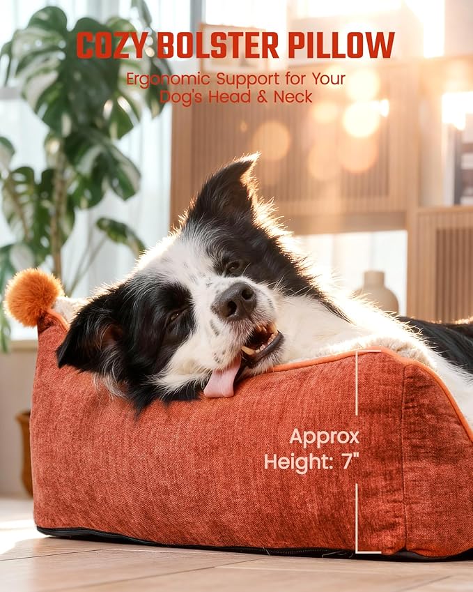 Orthopedic Dog Bed for Medium Dogs,Waterproof Supportive Egg Crate Foam Medium Dog Couch, Pet Bed with with Removable Bolsters, Washable Cover Non-Slip Bottom, (30''×21''×7'')