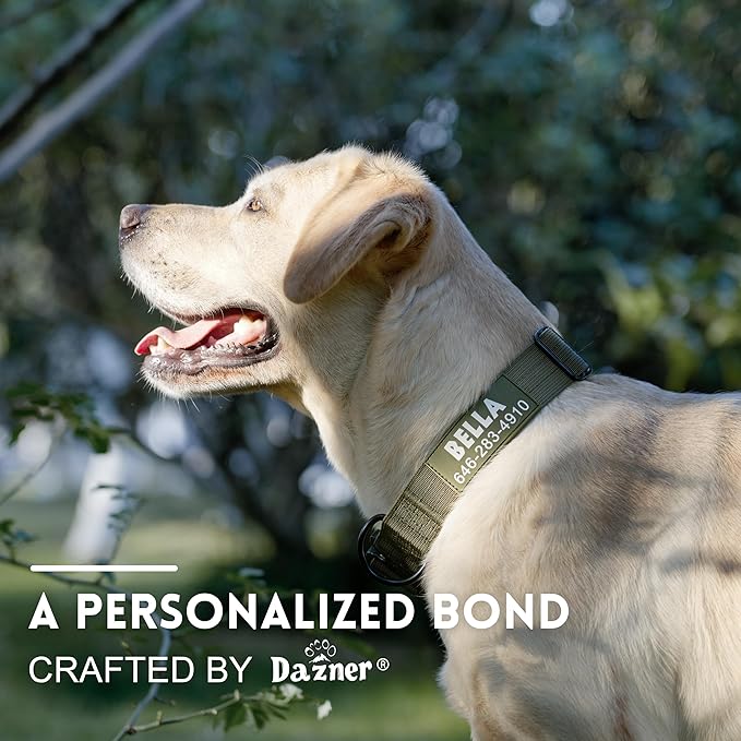 Personalized Tactical Dog Collar for Large Dogs, Heavy Duty Military Collar with Name, Made of Thick Nylon and Strong Metal Buckle for Maximum Durability, Available in Pink, Blue, Black, and Green