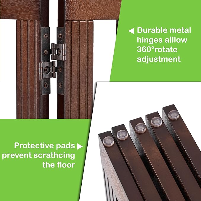 SPIRICH 120" Extra Wide 28" Tall Dog Gate Indoor, Dog Gates for Doorways, Stairs, The House, Wooden Freestanding Foldable Pet Gate, Step Over Puppy Safety Fence, 5 Panels, Brown