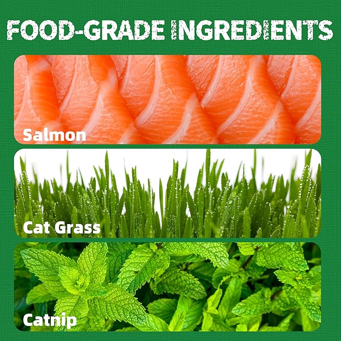 Just Try 13.4 OZ Cat Treats for Indoor Cats Hairball Control Natural Salmon Healthy Cat Grass Treats Kitten Snacks Training Biscuits Catnip for Cats Dental Care