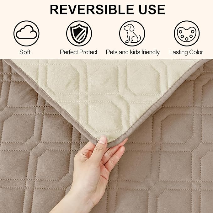 Smiry Waterproof Dog Blanket, 82x102 Inch Soft Pet Bed Cover Reversible, Washable Sofa Couch Furniture Protector for Small Medium Large Dog Puppy Cat, Geometric, Taupe/Beige