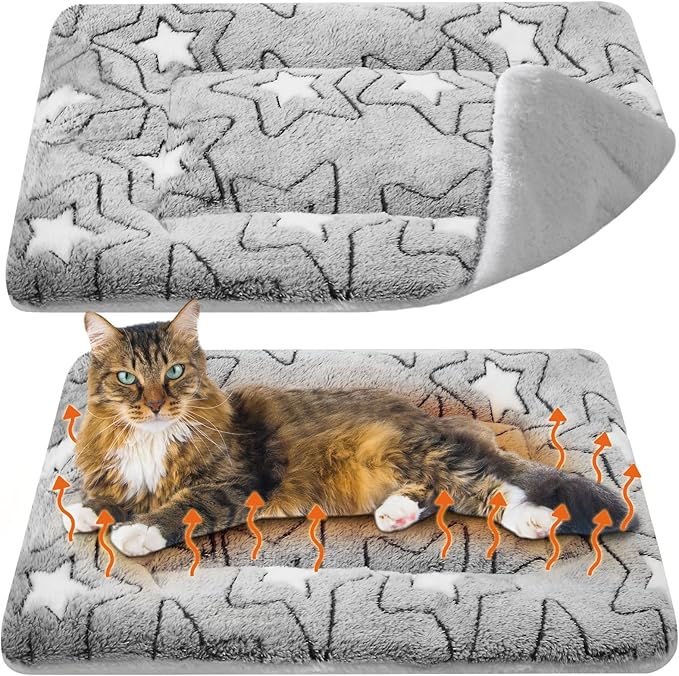 VitalCozy 2 Pack Self Warming Cat Mat Self Heating Pad Bed Reversible Machine Washable Reflects Body Heat Warm Thermal Pet Pad Crate Blanket for Feral and Indoor Cat(Double Star,22'' X 18'')