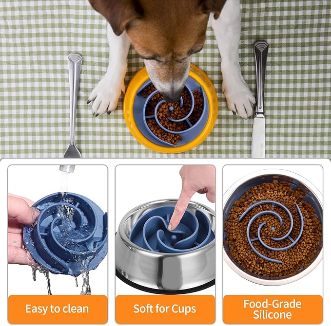 Slow Feeder Dog Bowls Insert, Bestalk Soft Silicone Slow Eating Feeder Insert with Suction Cups for Small, Medium and Large Dogs, Fit into Basic and Elevated Dog Bowls, Dark Blue
