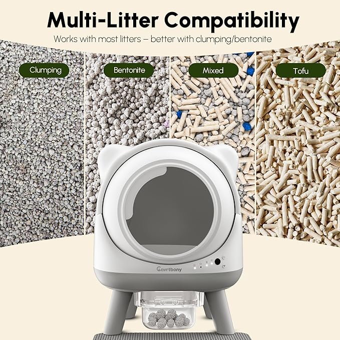 Automatic Litter Box, Self Cleaning Litter Box, Cat Robot for Multiple Cats, with Smart APP Control and Health Monitoring, Safety Sensors, with Trash Bags, White & Grey