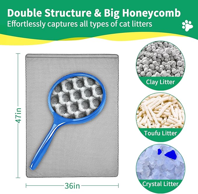 GRELY Cat Litter Mats- Extra Large XXL 47''X 36'',2 Layer Litter Box Mat for Indoor Cats,Rug for Pet Kitty,Litter Trapping Mats,Waterproof Urine Proof,Non-Slip