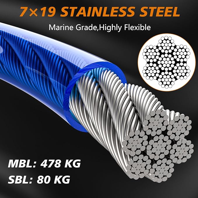 XiaZ Tie Out Cable for Dogs 50ft, Dog Leads for Yard Chew Proof, Heavy Duty Pet Tie Out Cable for Large Dogs Up to 250lbs,Durable Dog Runner Tether Line for Outdoor,Yard