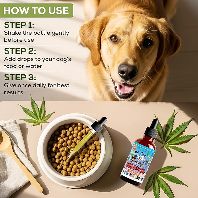 Hemp Oil for Dogs - 2FL/60ML Assists Dogs with Anxiety, Pain, Stress, Sleep, Arthritis, Seizure Relief - Supports Joint Health - Soothing Treats - Made in USA