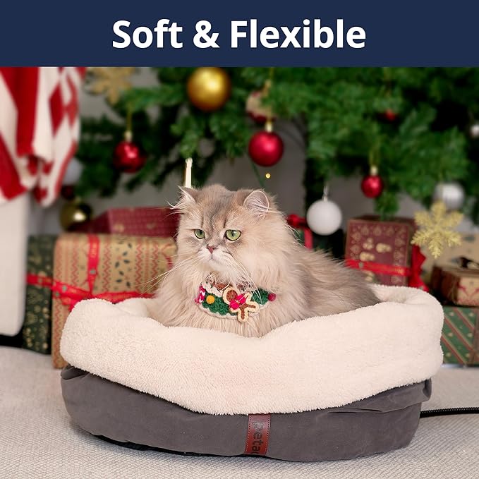 Heated Cat Bed with Auto Shut Off Timer, 17.7" x 13.7" Adjustable Temperature Indoor Pet Heating Cushion Bed for Kittens, Cats, Puppies and Small Dogs, Gray
