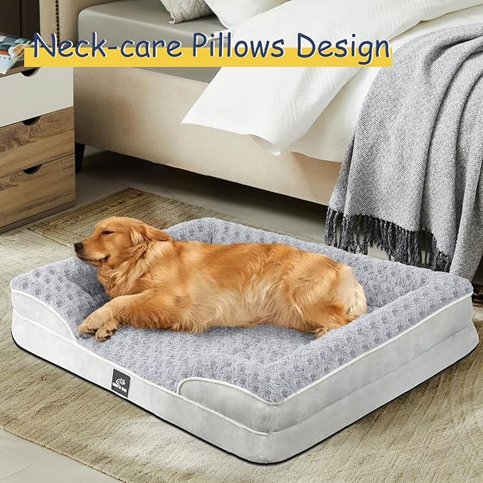 Orthopedic Dog Bed for Large Medium Sized, Washable Memory Foam Large Dog Bed, Medium Pet Sofa with Removable Cover, Washable Waterproof Pet Couch Beds(Grey, M)