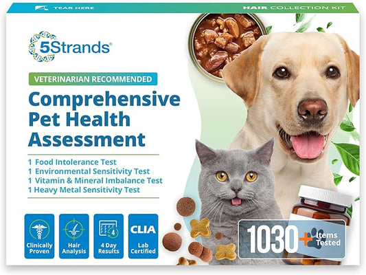 5Strands Pet Food Intolerance, Environmental & Heavy Metal Sensitivity, and Nutritional Imbalance Test, 1036 Items Tested, Cat & Dog Gut Health Test for All Breeds & Ages, Results in 4 Days