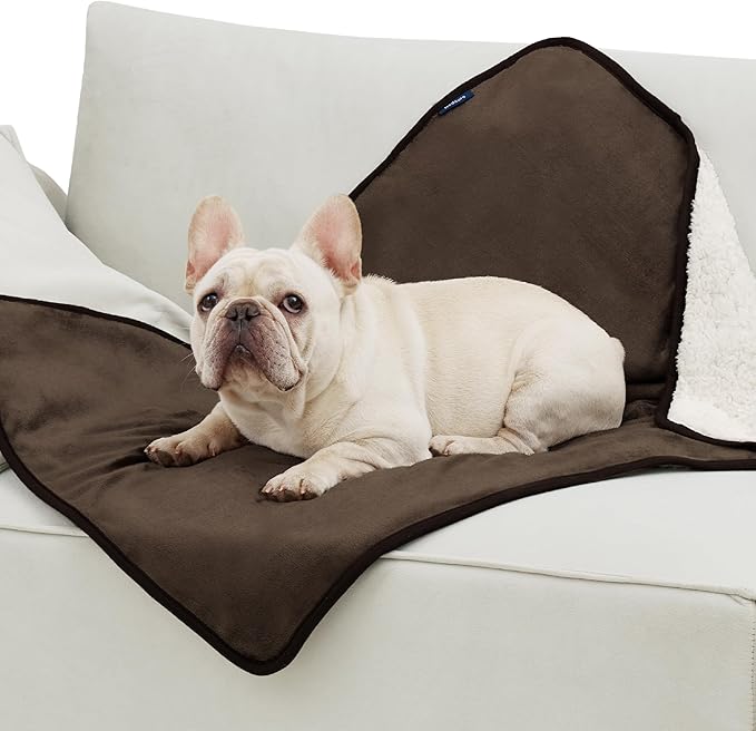 Bedsure Waterproof Dog Blankets for Medium Dogs - Medium Cat Blanket Washable for Couch Protection, Sherpa Fleece Puppy Blanket, Soft Plush Reversible Throw Furniture Protector, 30"X40", Coffee Brown