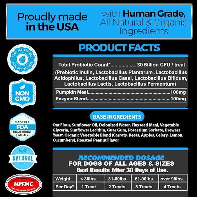 Pet Chef Probiotics for Dogs with Prebiotics & Enzymes 140 Natural Health Soft Chews for Gut & Skin Health Puppy-Friendly Chews. Stops IBS, Gas, Dog Paw Licking & Itching Support (Peanut Butter)