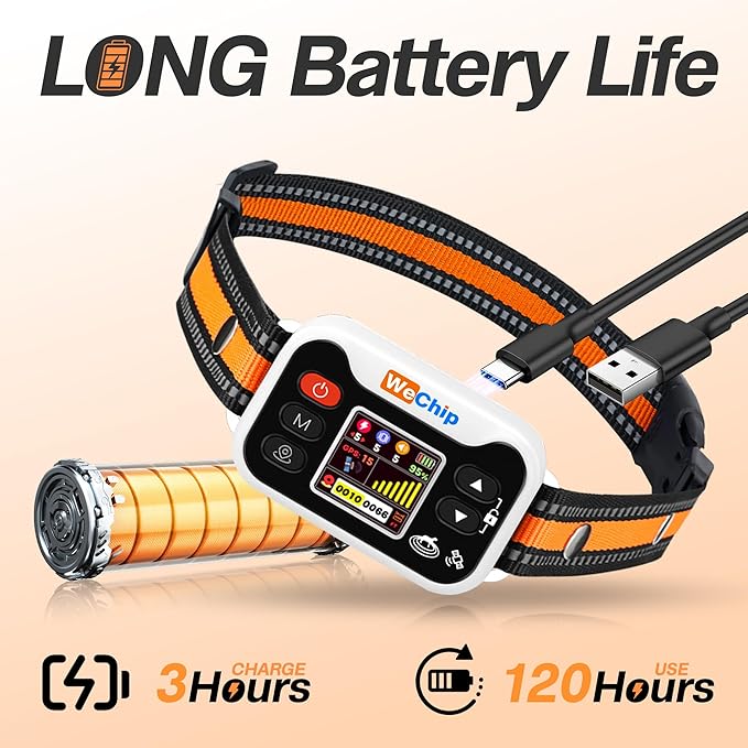 GPS Dog Collar with 3 Correction Mode,Wireless Dog Fence System with Open Outdoor IPX7 Waterproof (Orange White)